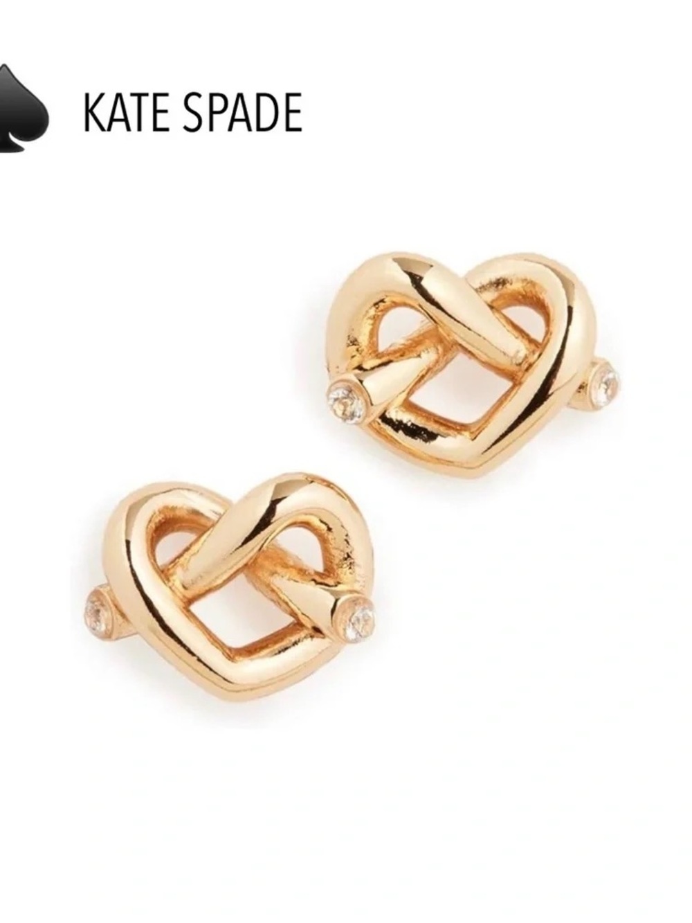 kate spade Loves Me Knot Gold Knot Stud Earrings with Crystal embellishment NIB